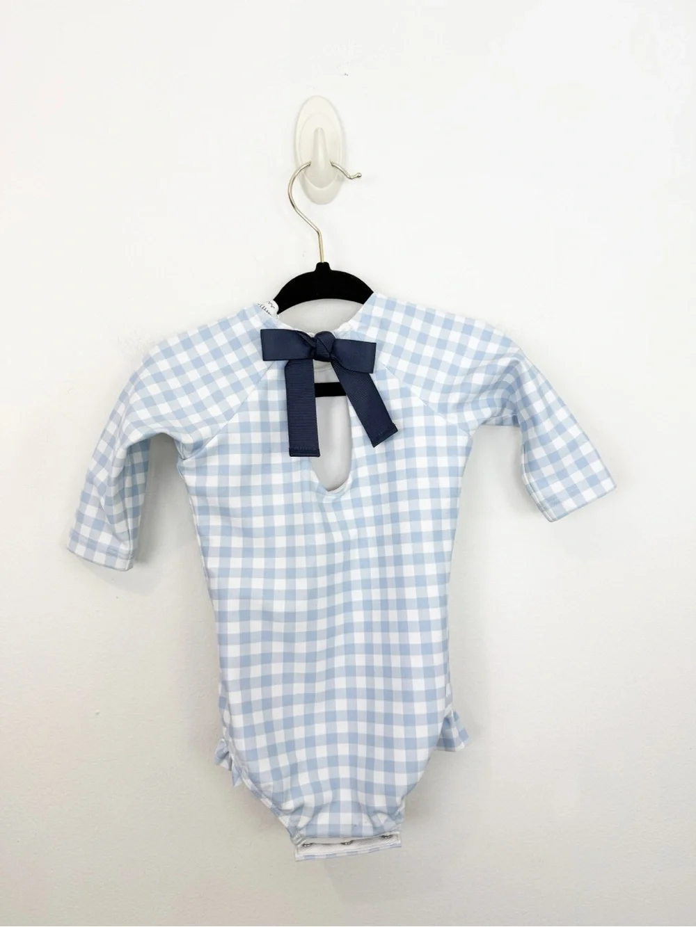 Minnow Baby Girls Oasis Blue Gingham Rashguard One Piece Size 0-6 Months